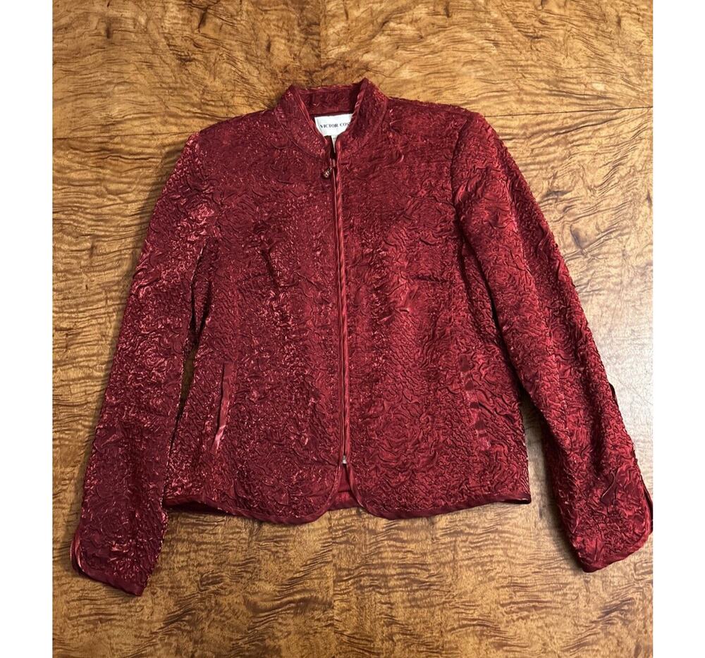 Victor Costa Red textured Zip up evening Jacket - Womens Sz 12 -Event Cocktail